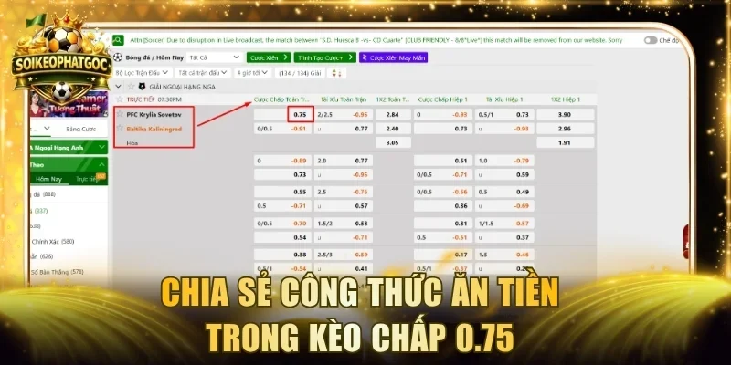 Chia sẻ công thức ăn tiền trong kèo chấp 0.75